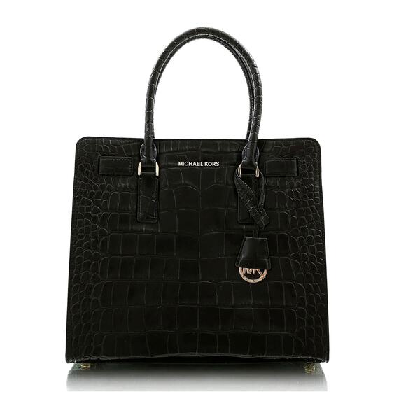 Michael Kors Black Croc Embossed Leather Dillon Tote Crossbody Shoulder Bag - Picture 1 of 15